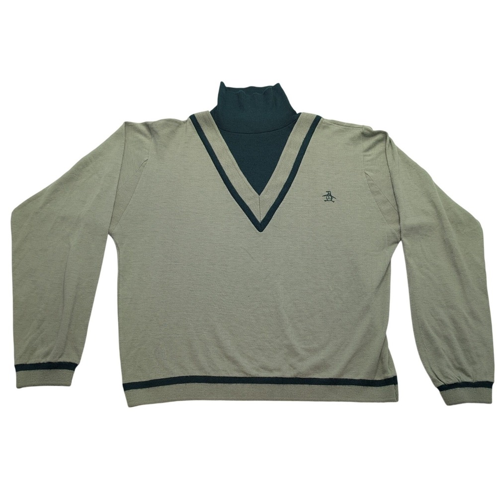Vintage Grand Slam‎ Munsingwear Sweater Womens M Olive Green Mock Neck V-Neck